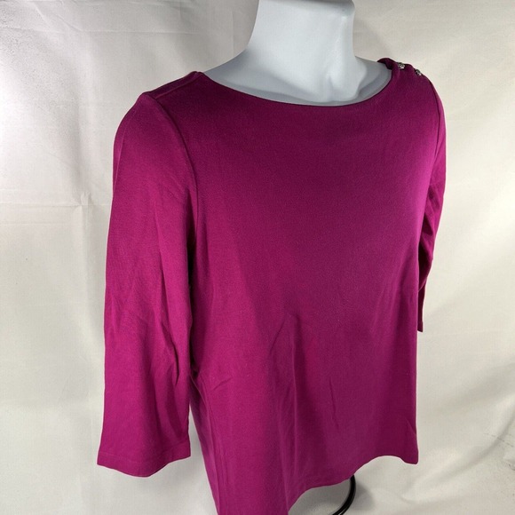 LAUREN RALPH LAUREN PINK LONG SLEEVE TOP SHIRT WOMENS LARGE BUTTON SHOULDER - Picture 4 of 14